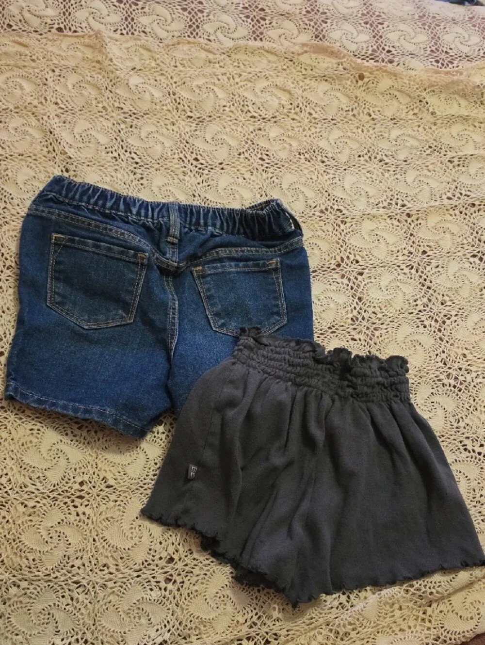 Kids Dark Blue Denim Shorts & Charcoal Knit Shorts - Set